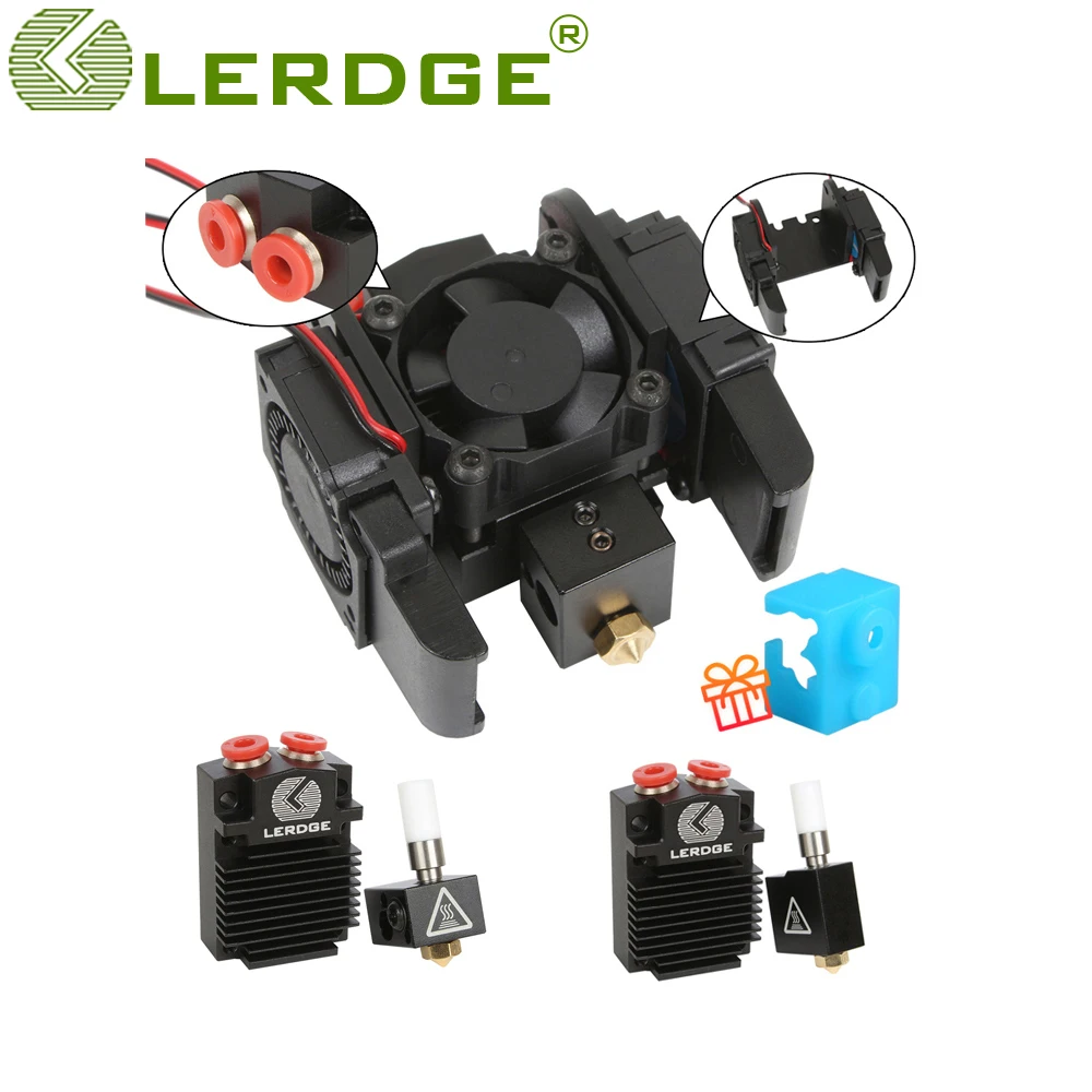 LERDGE Dual Extruder All Metal Hotend Volcano E3D V6 3D Priter Kit Fan DC12V 24V 2 IN1 OUT Extruder Multi-extrusion MK8 Ender 3