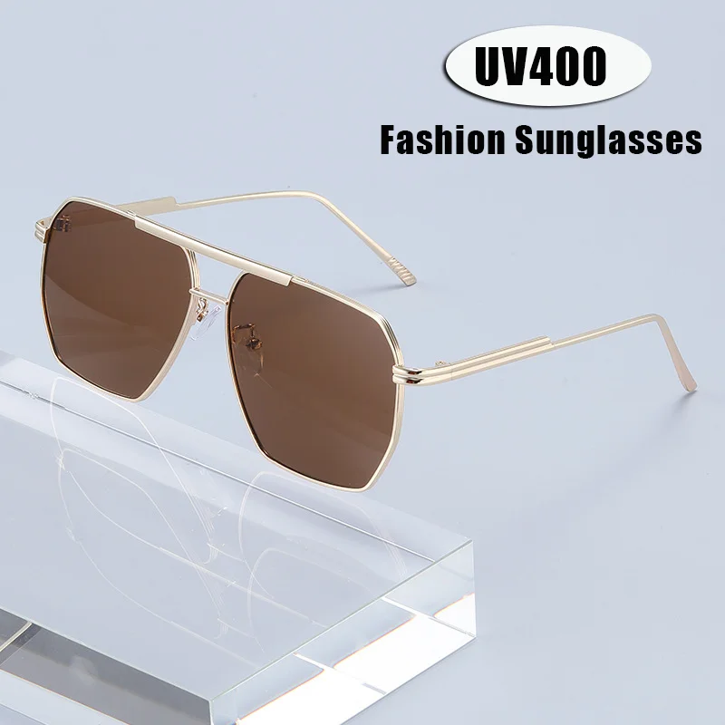 

2025 Fashion Metal Eyewear New Double-Bridge Pilot Retro Sunglasses for Women Large Frame UV Protection Glasses Driving Shades