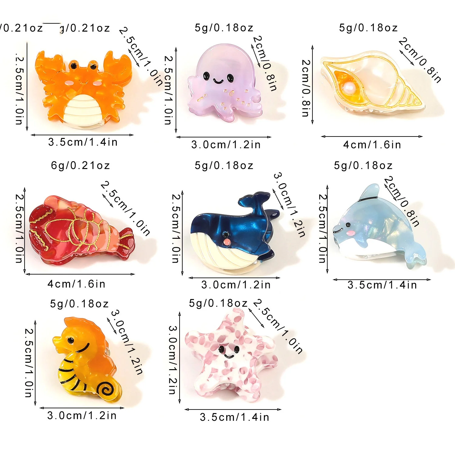 Small Delicate Cute Childs Acetate Hair Clips Cartoon Whale Seahorse Crab Starfish Hairpins Side Bangs Girls Hair Accessories