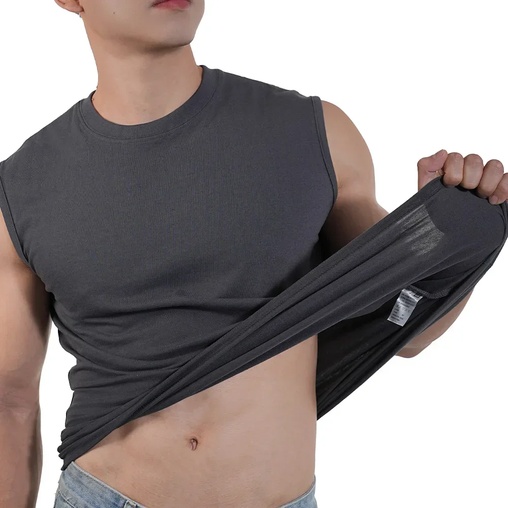 2025 New Men Sportwear Muscle Vest Running Sports Cotton Sleeveless T Shirt O-neck Plain Tank Top Bodybuilding Fitness Clothing image 6