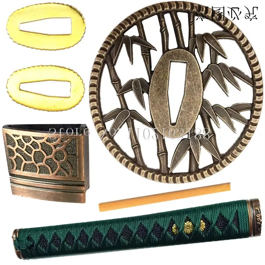 A Set Bamboo Tsuba+Menuki+Fuchi+Kashira+Handle+Habaki+Seppa For Japanese Samurai Sword Katana/Wakizashi/Tanto Guard Fittings
