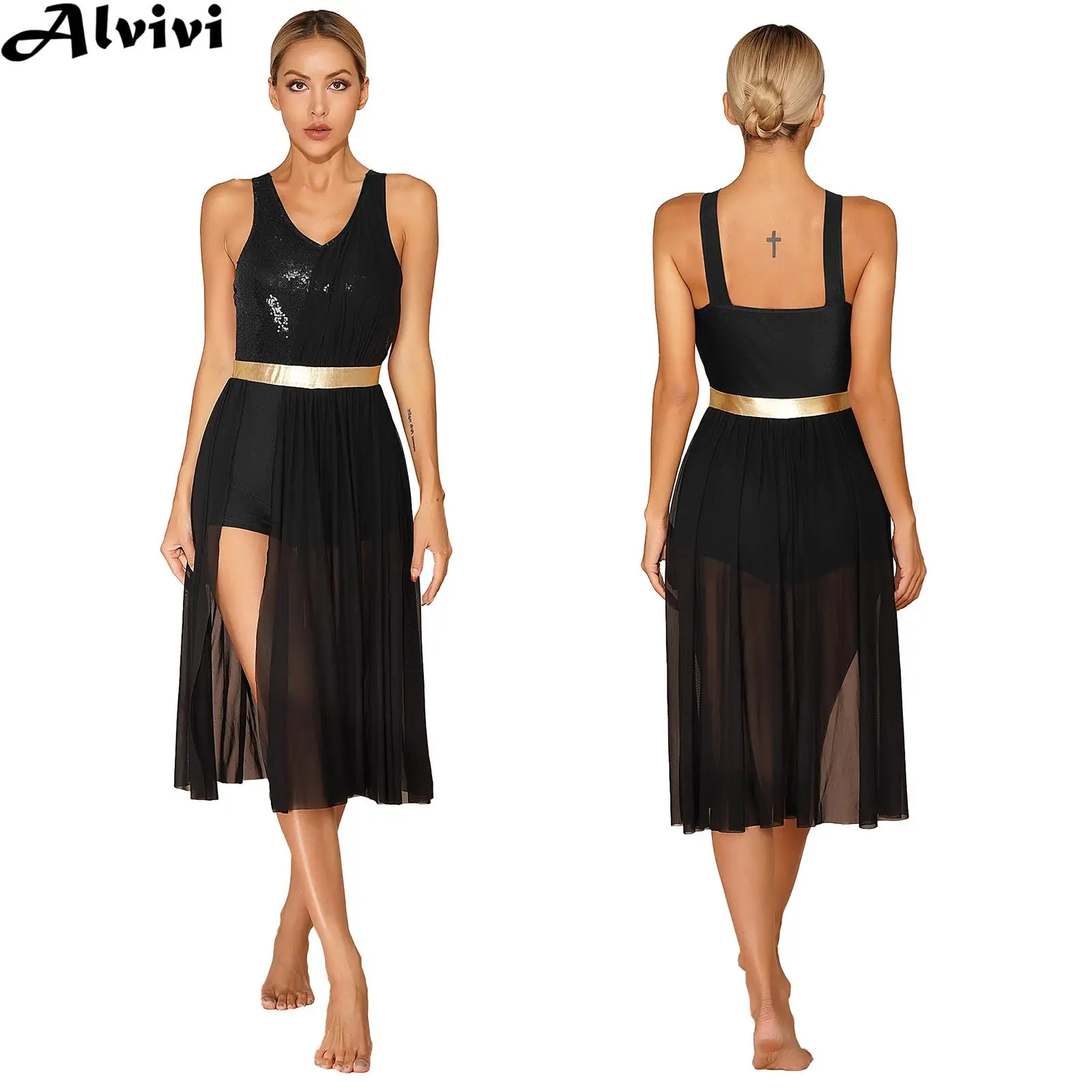 

Женское современное Lyrical танцевальное платье без рукавов, блестящая танцевальная одежда с блестками для балета, гимнастики, фигуры, катания на коньках, для выступлений на сцене