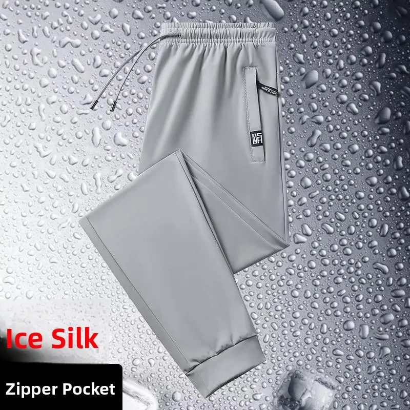 

Summer Casual Loose Straight Leg Ice Silk Thin Working Women's Pants High Waist Zipper Pocket Harajuku Style Long Trousers