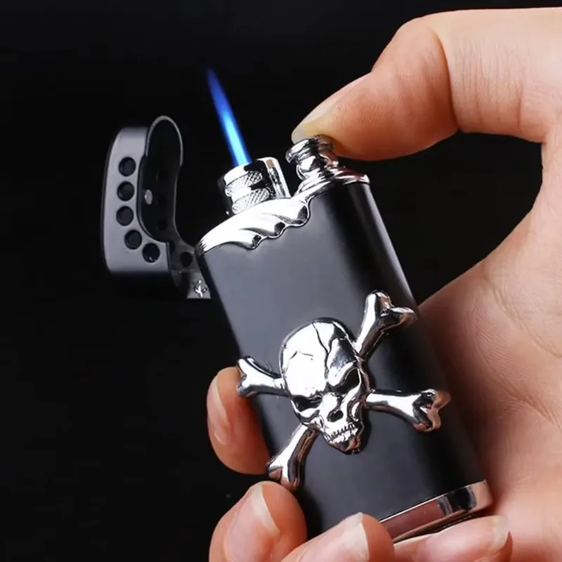 

Black Skull Windproof Flame Adjustable Lighter Jet Torch Butane Lighter Refillable Blue Flame Lighter Outdoor BBQ Candle Camping