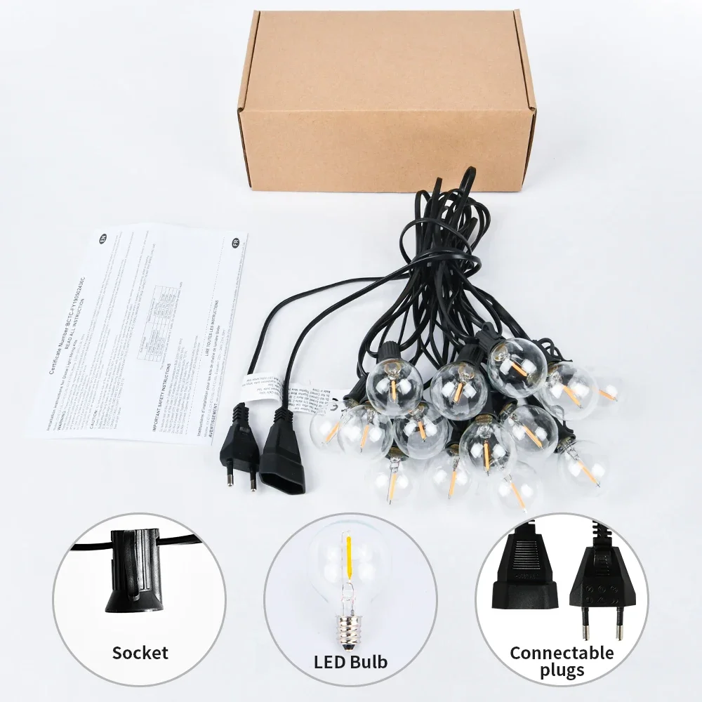 16M 36M G40 LED Fairy String Light Party Garland Patio Light Warm White Clear Vintage Bulb Chain Outdoor Backyard Decoration