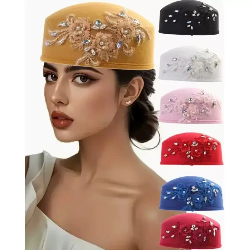 

Fashion Summer Autumn African Turban Hat for Women Church with Flower Soft Caps for Party Casual Head Wrap African Headtie