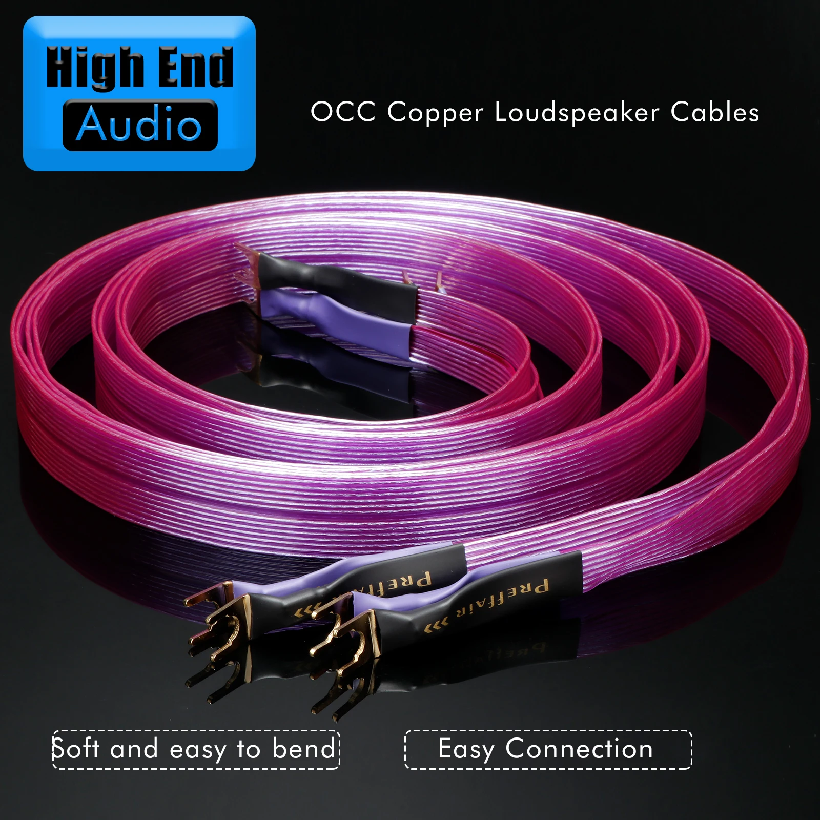 HiFi OCC Speaker Cable Purple Phoenix flat Belt structure Cable Banana Y Plugs Cable for Speaker Amplifier High fidelity sound