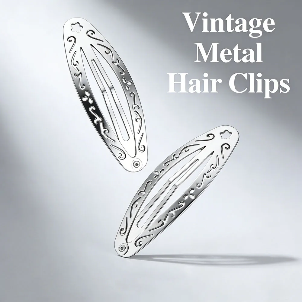 Pinzas para el cabello plateadas huecas estilo Y2K vintage, horquillas geométricas ovaladas de metal, accesorios para el cabello estilo punk coreano para mujer