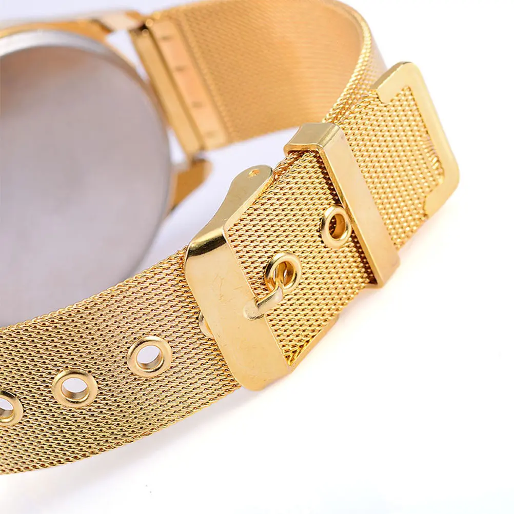 Women Quartz Watch Golden Alloy Case with Mesh Belt Elegant Fashion Simple Design Ultra-Thin Crystal Accents Luxury Gift for Her