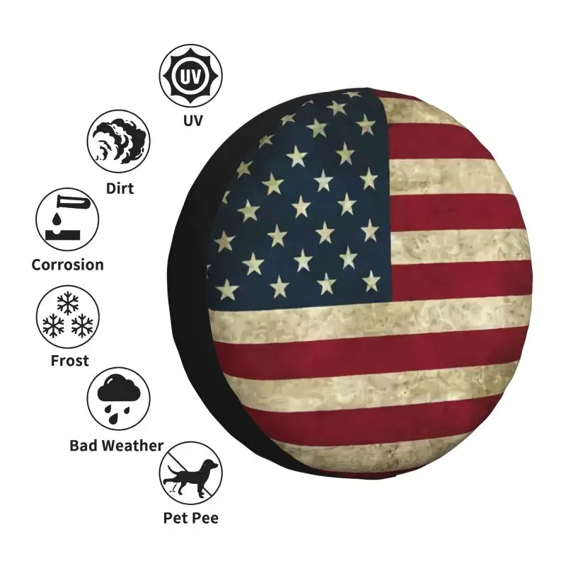 Custom USA American Flag Tire Cover 4WD 4x4 Trailer USA Rustic Spare Wheel Protector for Toyota Land Cruiser Prado 14\