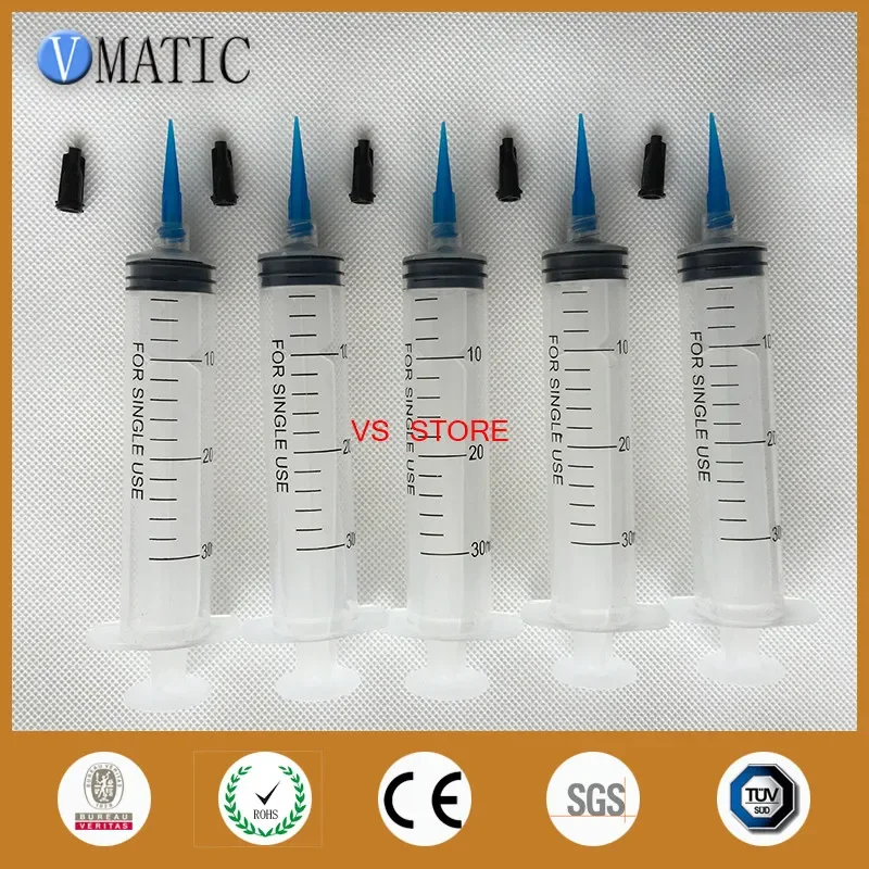 Free Shipping 6 Sets Liquid Syringes 30ml/cc 22 Gauge + 6 Pcs Glue Dispensing Needle Tips And Black Syringe Caps/Stoppers