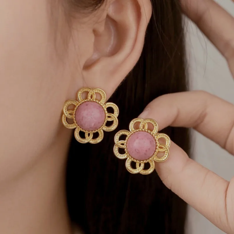 Original vintage Flower earings stud Exquisite Oil Painting Style Romantic Pink earrings for women Banquet Wedding Jewelry Gifts image 5