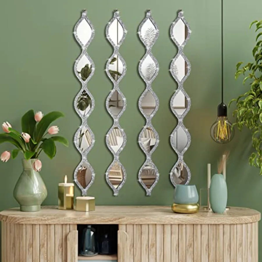 

Teardrop Mirror Wall Decor Decorative Mirror Rustic Crush Diamond Mirrors Wall Farmhouse Long Art for Bathroom Bedroom Entryway