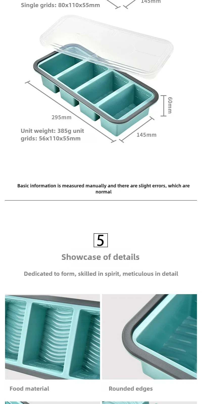 Große Eiswürfelform aus Silikon mit Deckel, Gefrierbehälter für Suppen und Saucen, Luftfritteuse-Einlage, Backblech, Küchenzubehör – Detail 5
