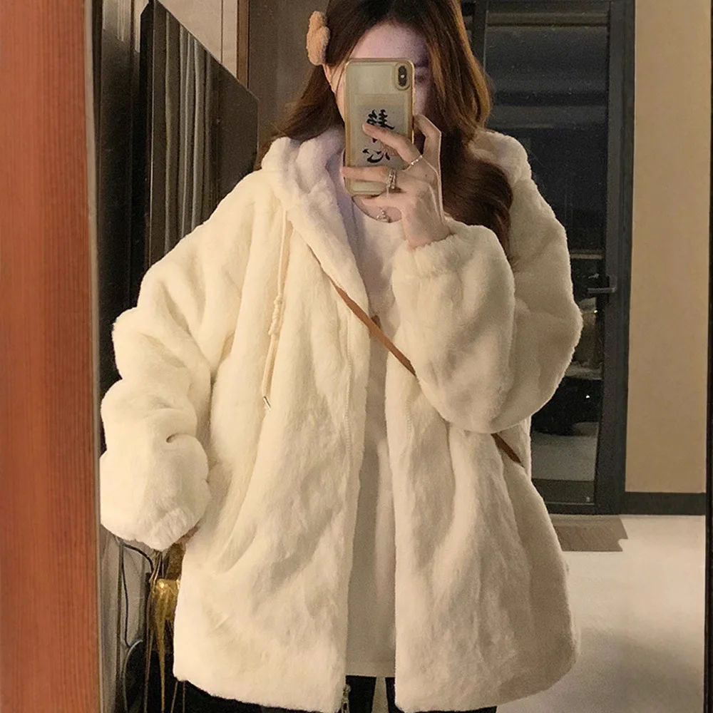 

2025 New Women's Lamb Fur Jaet Autumn Winter Thiened Fce Lined Plu Cotton Coat Long Sve Zipper Closure Color