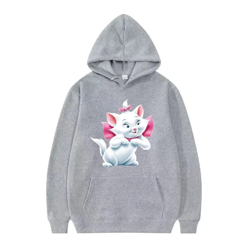 เสื้อฮู้ดดี้ผู้หญิงลายดิสนีย์ The Aristocats ผ้าฟลีซสีขาวทรงหลวม สไตล์ตลกๆ สำหรับฤดูใบไม้ร่วง เสื้อผ้าราคาถูก