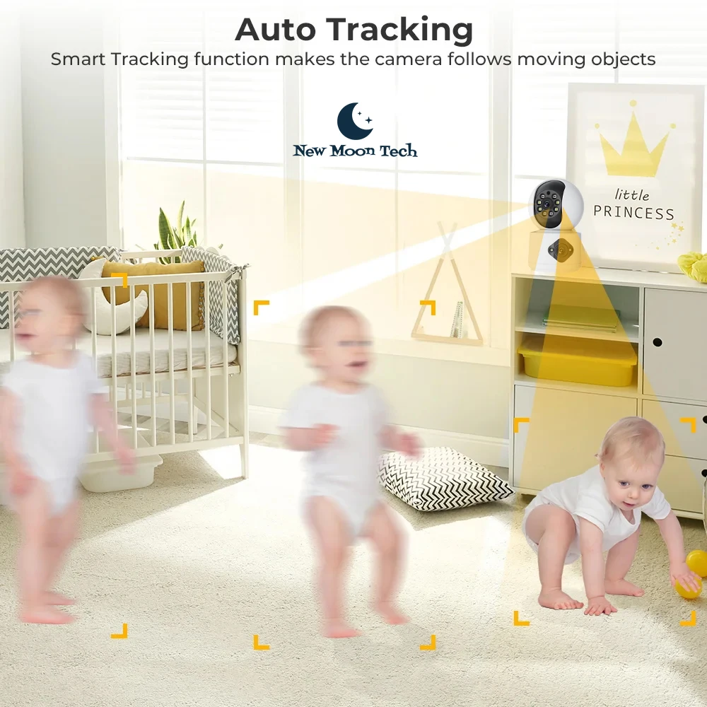 كاميرا New Moon Tech Y6204 اللاسلكية WiFi 4MP عدسة مزدوجة HD للرؤية الليلية كشف الحركة كاميرا الأمن مراقبة الطفل الذكية