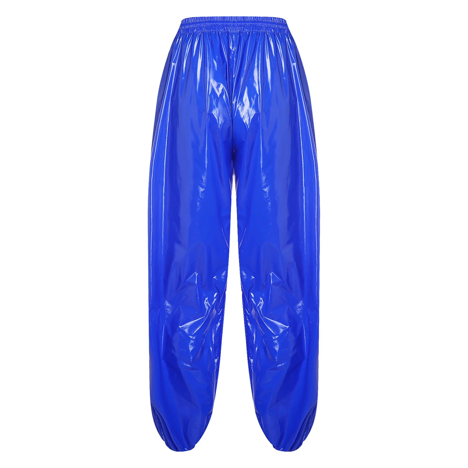 Mens Shiny Y2K Drawstring Coated Jogger Pants Waterproof Side Pockets Track Baggy Metallic Glossy Pants Hip Hop Trouser Clubwear