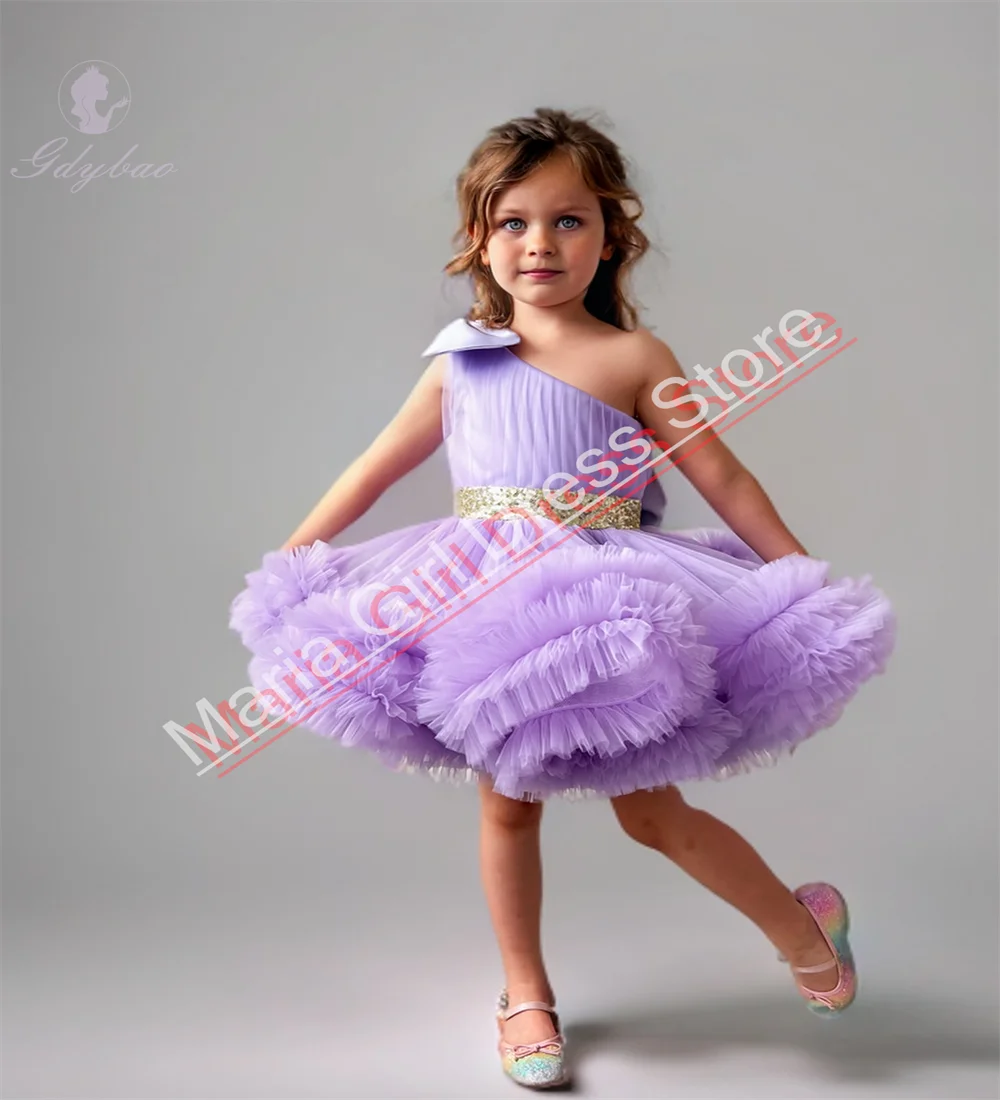 Girls Holiday Customization Lilac Flower Girl Dresses Fluffy Tutu First Communion Birthday Wedding Evening Dresses