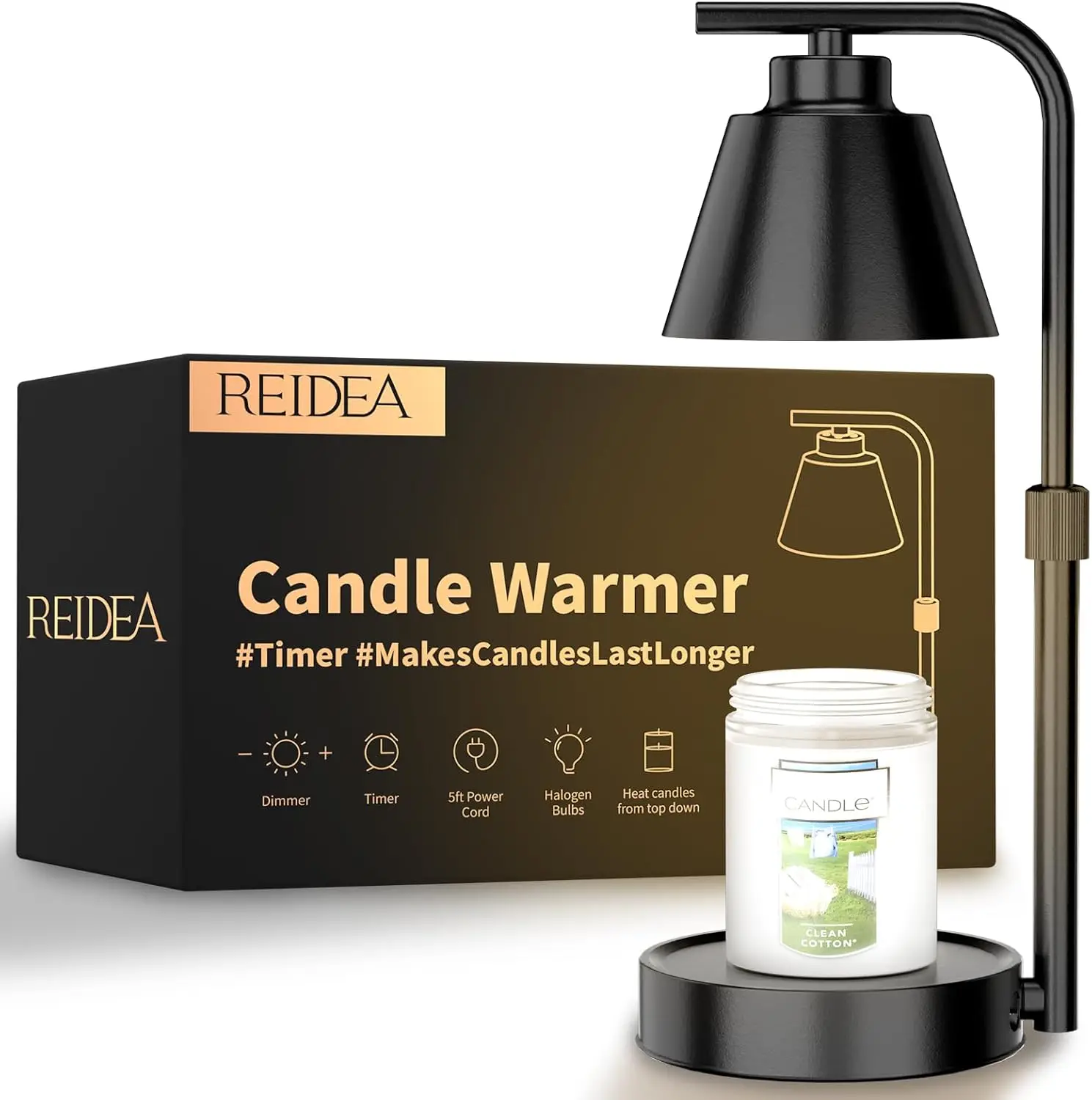 Candle Warmer Lamp with Timer- Dimmable Electric Wax Melt Warmer for 3-Wicks Large Jar Scented Candles (D-4 inches/H-5.5 inches)