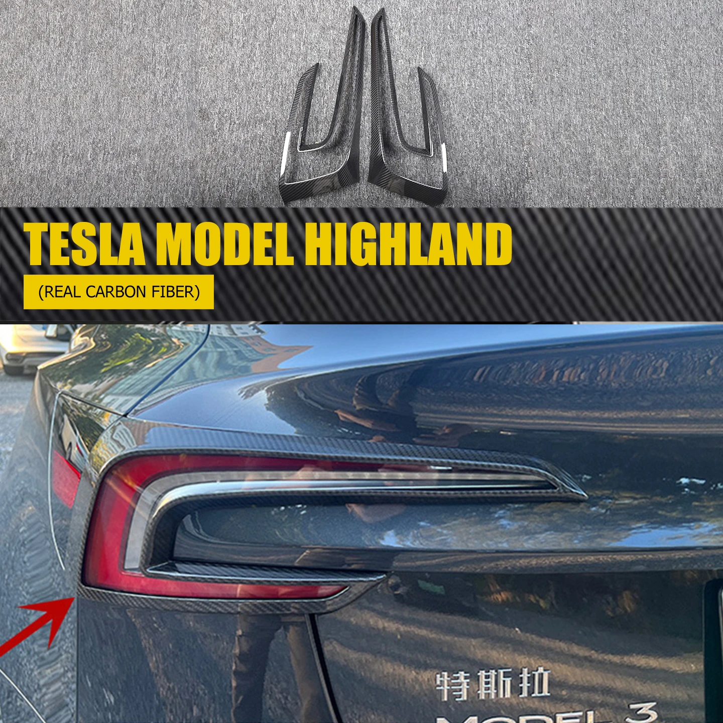 For Tesla New Model 3 Highland Car Rear Tail Light Sticker 100% True Carbon Fiber Rear Tail Light Decorative Frame Auto Accessor