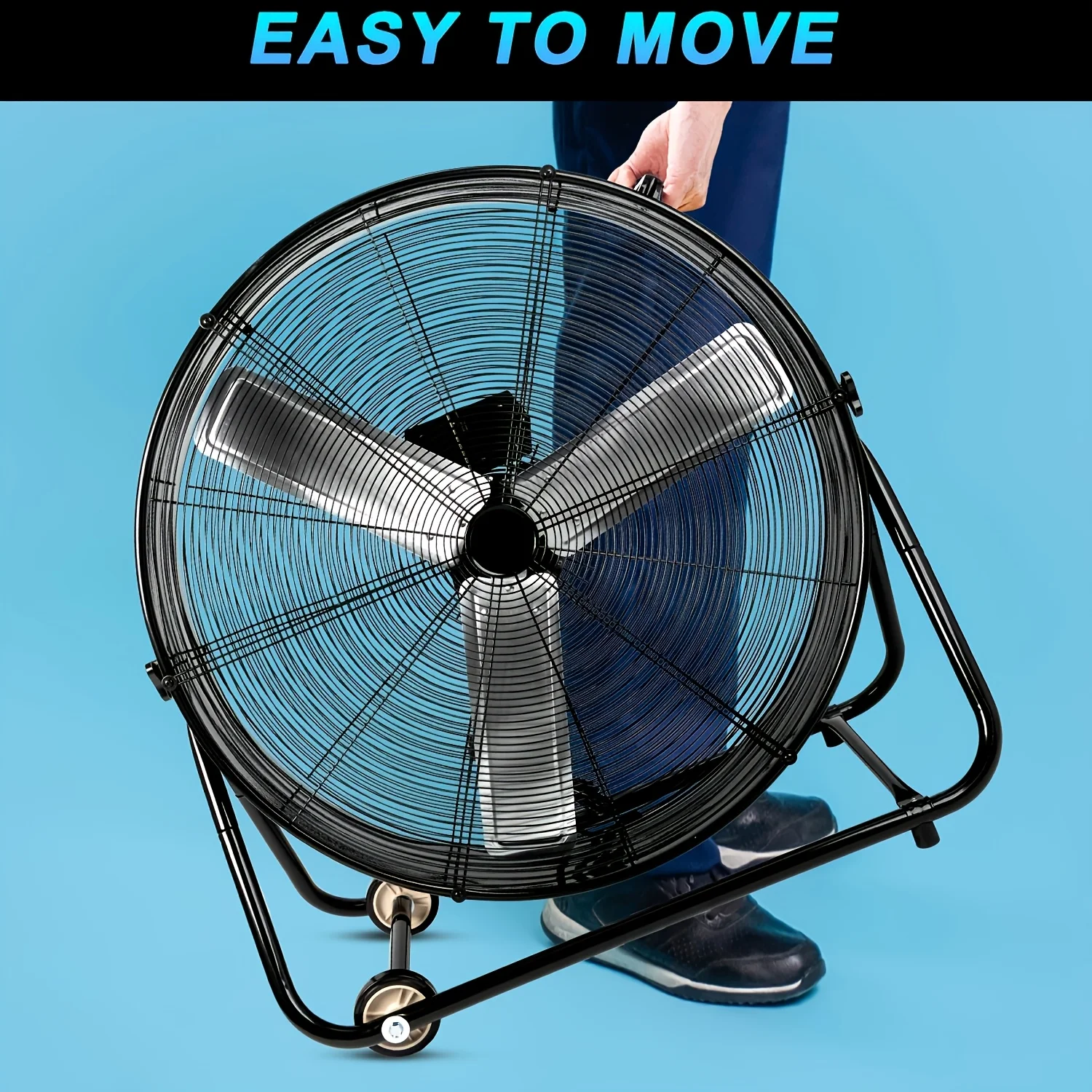 24-Inch Industrial Drum Fan – 9000 CFM Airflow, 3-Speed Control, 360° Adjustable Tilt, Built-in Casters & Carry Handle for Easy Movement – Ideal for Warehouses, Patios, Garages, Workshops view 7