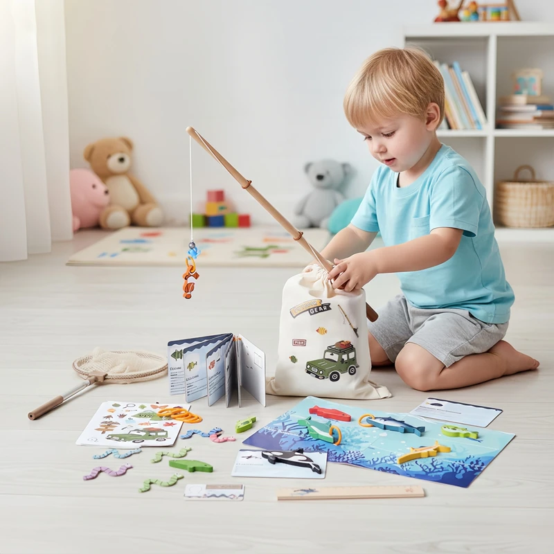 Kids Fishing Toy Set Baby Water Play Toys Magnetic Fishing Rod with Fish Builds Patience and Focus Outdoor Educational Toys Gift