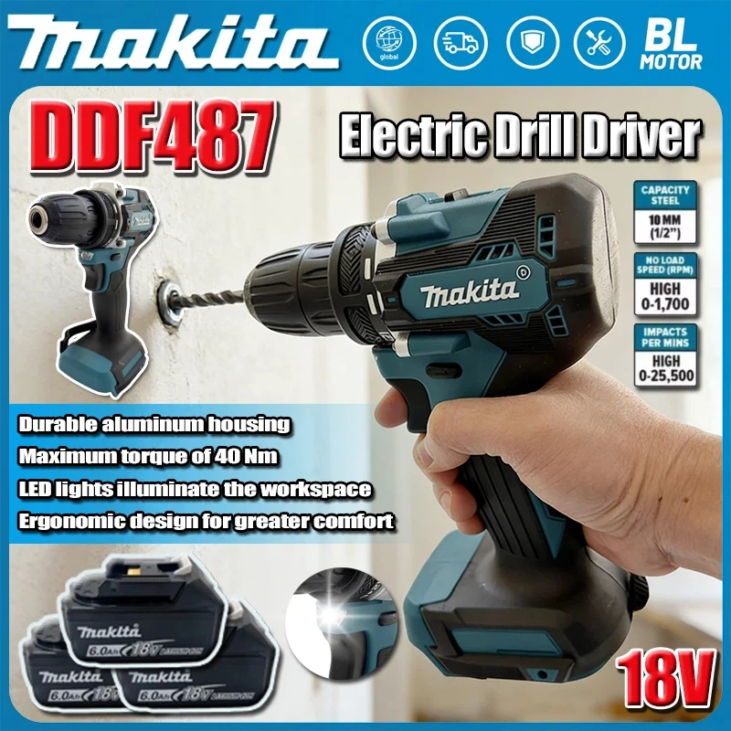 

Аккумуляторная бесщеточная дрель-шуруповерт Makita DDF487, компактная, с высоким крутящим моментом, LXT, с регулируемой скоростью, электроинструмент с бесщеточным двигателем