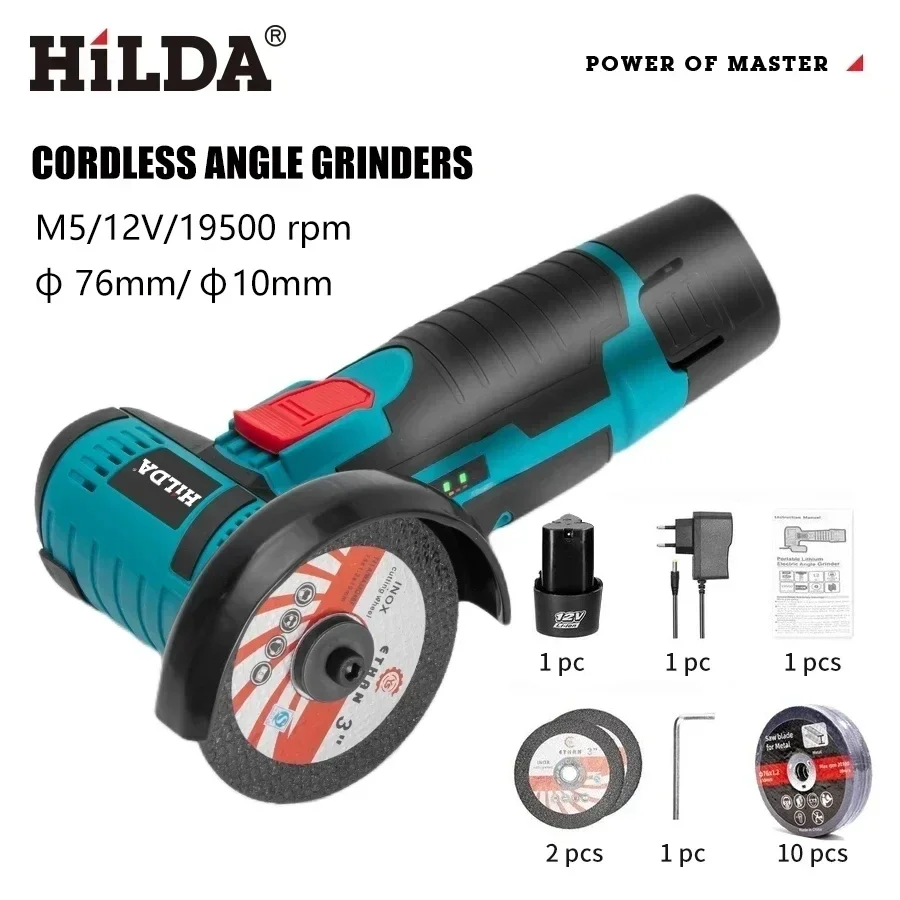 HILDA 12 V/3 Inç Lityum Elektrikli Açı Öğütücü Mini Küçük Ev El Kesme Makinesi Parlatma Makinesi