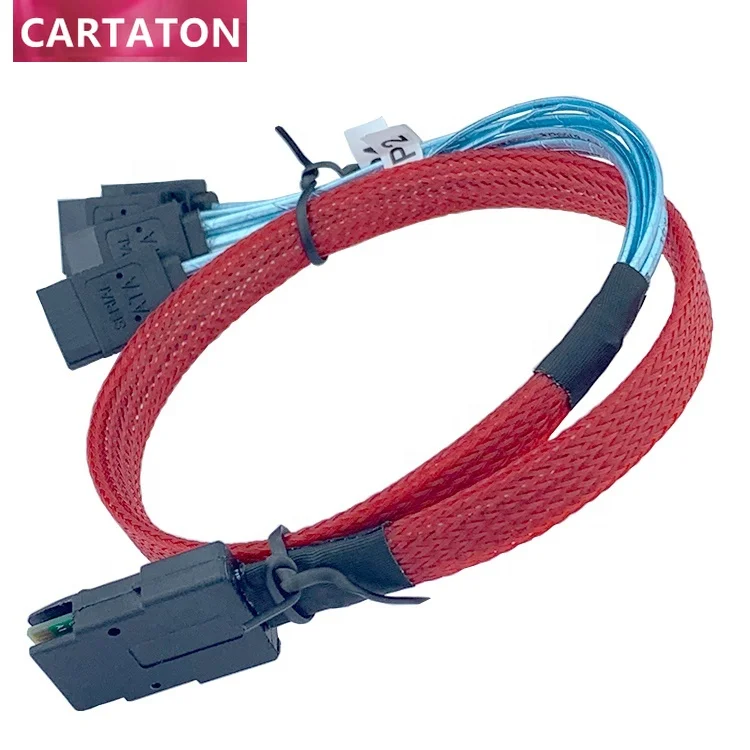 

Высококачественный mini sas sff-8087 to 4 * sata кабель для готовности к отправке в красной сетке