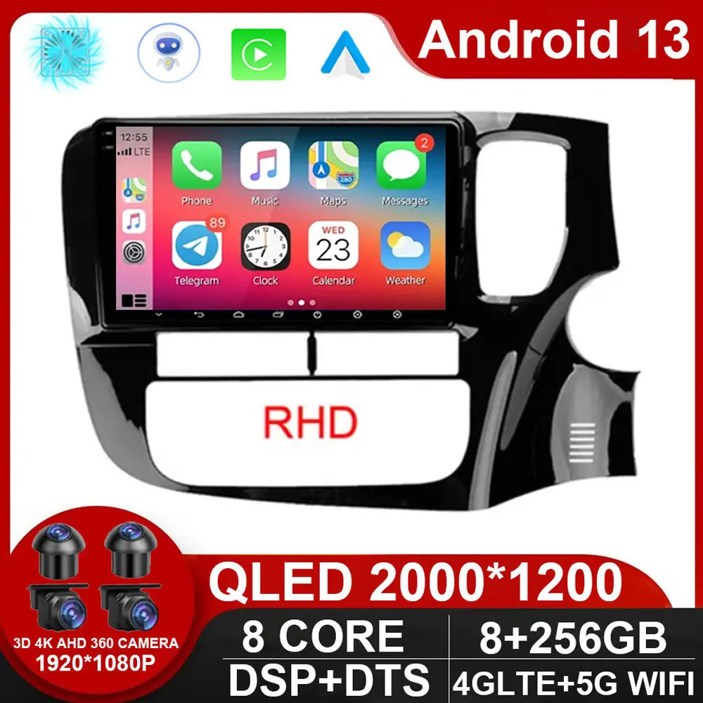 

9 Inch Android 13 RHD For Mitsubishi Outlander 3 GF0W GG0W 2012 - 2018 Car Radio Autoradio Navigation GPS ADAS SWC Multimedia 4G