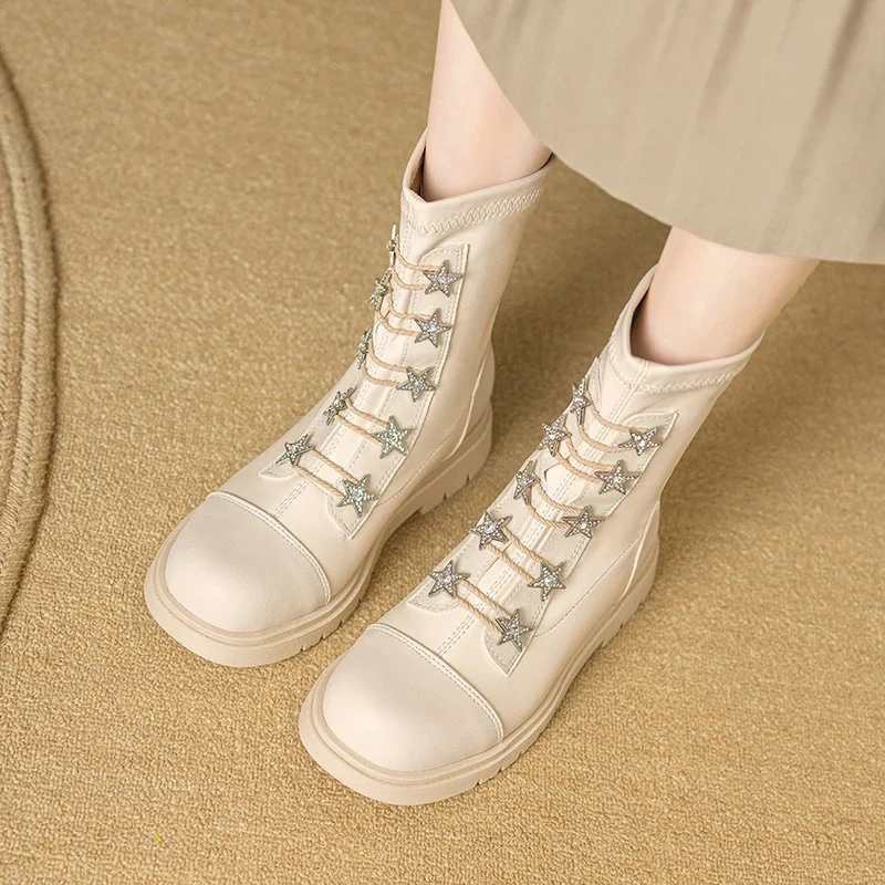 

2024 Sweet Star Rhinestone Designer Modern Ankle Boots Princess Patent Leather Zipper Mid-Tube Botas Party Shoes for Girls 14+Y