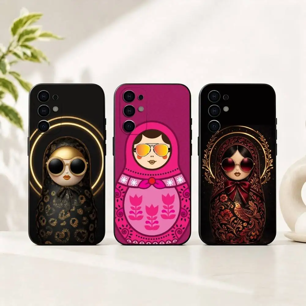 Russian nesting dolls Phone Case Black Silicone Soft For Samsung S25,S24,S21,S22,S23,S30,Ultra,S20,Plus,Fe,Lite
