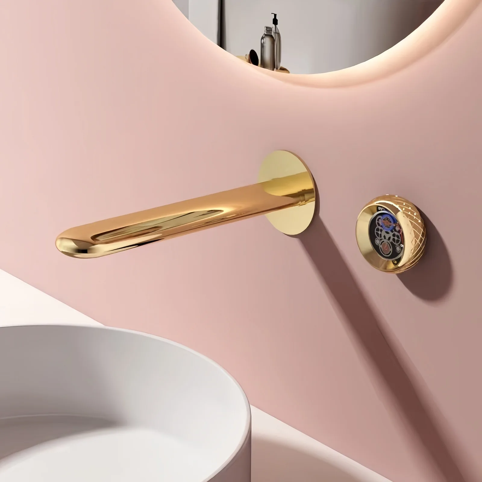 

Wall Mounted 2 function Bathroom Sink Faucet single Handle Hot and Cold Mixer Tap Double Hole Lavatory Vessel Sink Faucet Gold