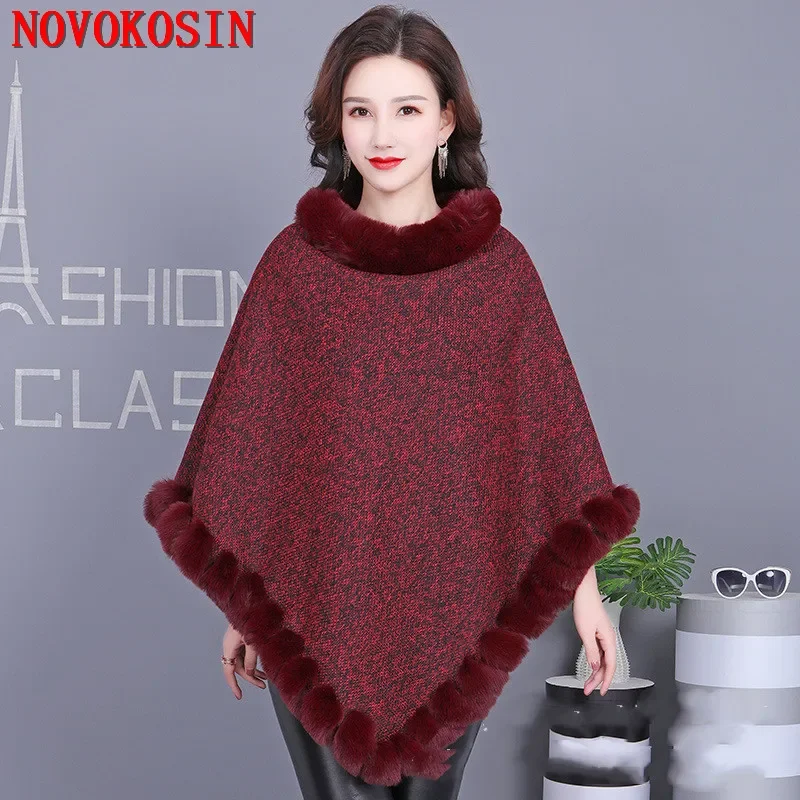 Poncho holgado de gran tamaño para mujer, abrigo de terciopelo cálido con cuello redondo y agujero, piel de conejo sintética, Jersey grueso, capas tipo chal, 10 colores