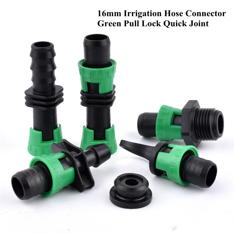 16mm Green Pull Buckle Lock Quick Joint Labyrinth Belt Tube Rain Drip Irrigation Tape Hose Connector Garden Water Pipe Joints