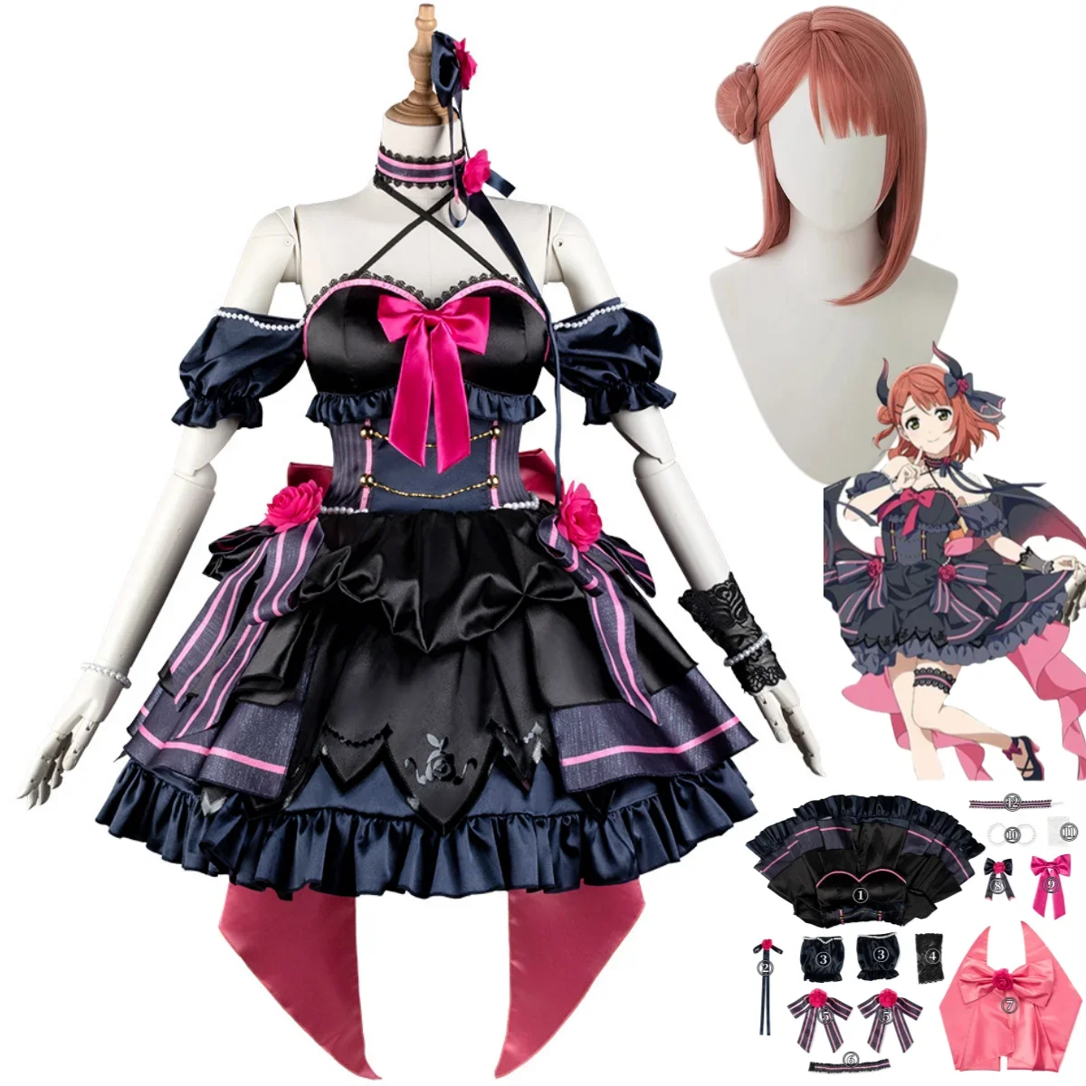 Anime Love Live! Nijigasaki High School Idol Club Uehara Ayumu Cosplay Costume Angels Demons Wig Lolita Dress Woman Sexy Suit