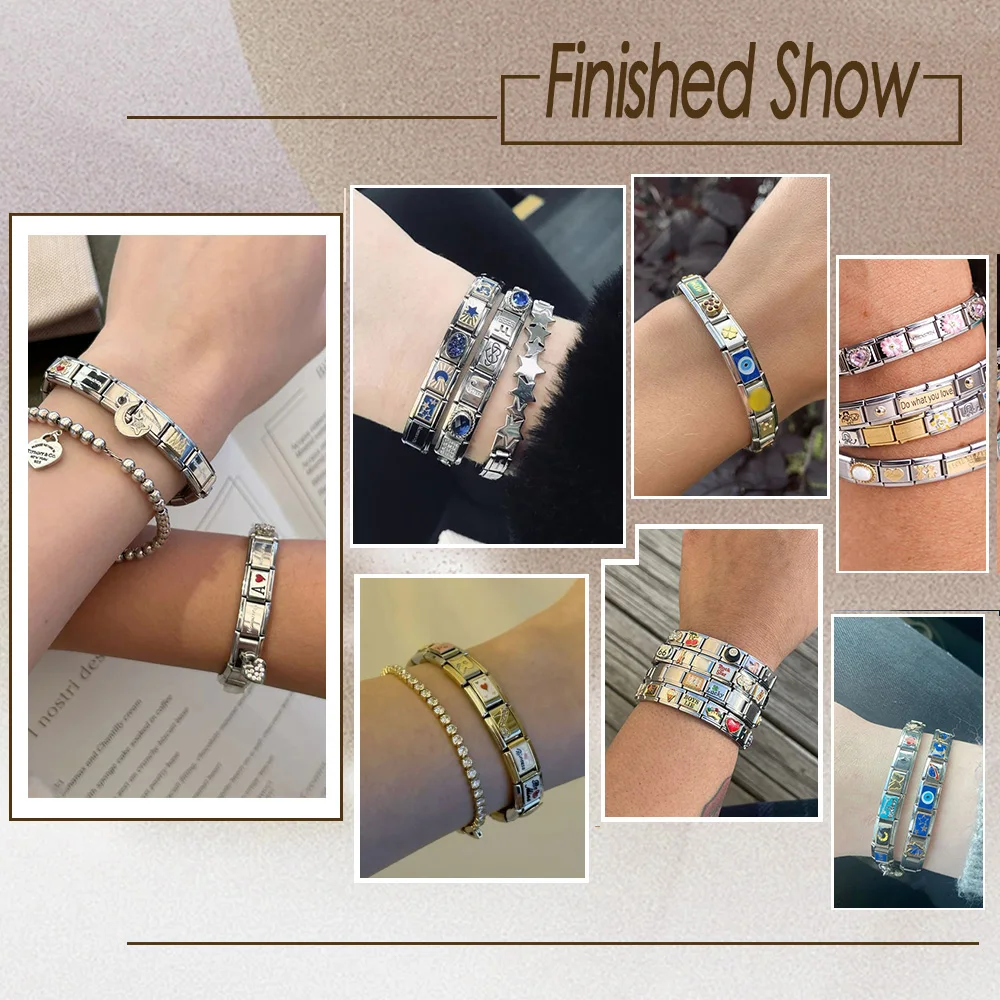 URING قوس قزح اللون مرح مشرق سانتا متعة عطلات سعيدة الفولاذ المقاوم للصدأ رابط إيطالي صالح 9 مللي متر سوار صنع DIY بها بنفسك خرز للمجوهرات #3