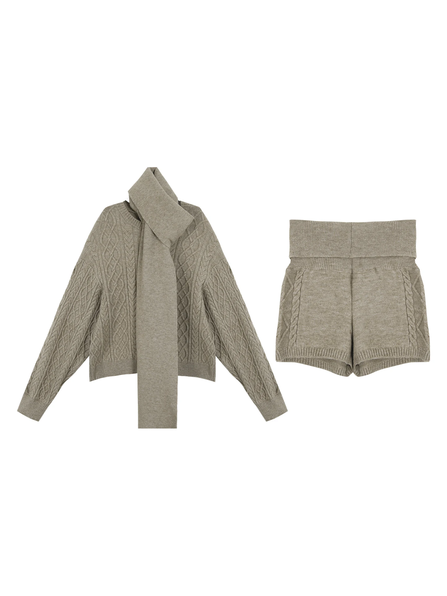 طقم صوف محبوك أحمر للنساء بتصميم فريد وجميل من قطعتين، أزياء شتوية عصرية بأسلوب كاجوال، شورت بخصر منخفض بلون واحد #3