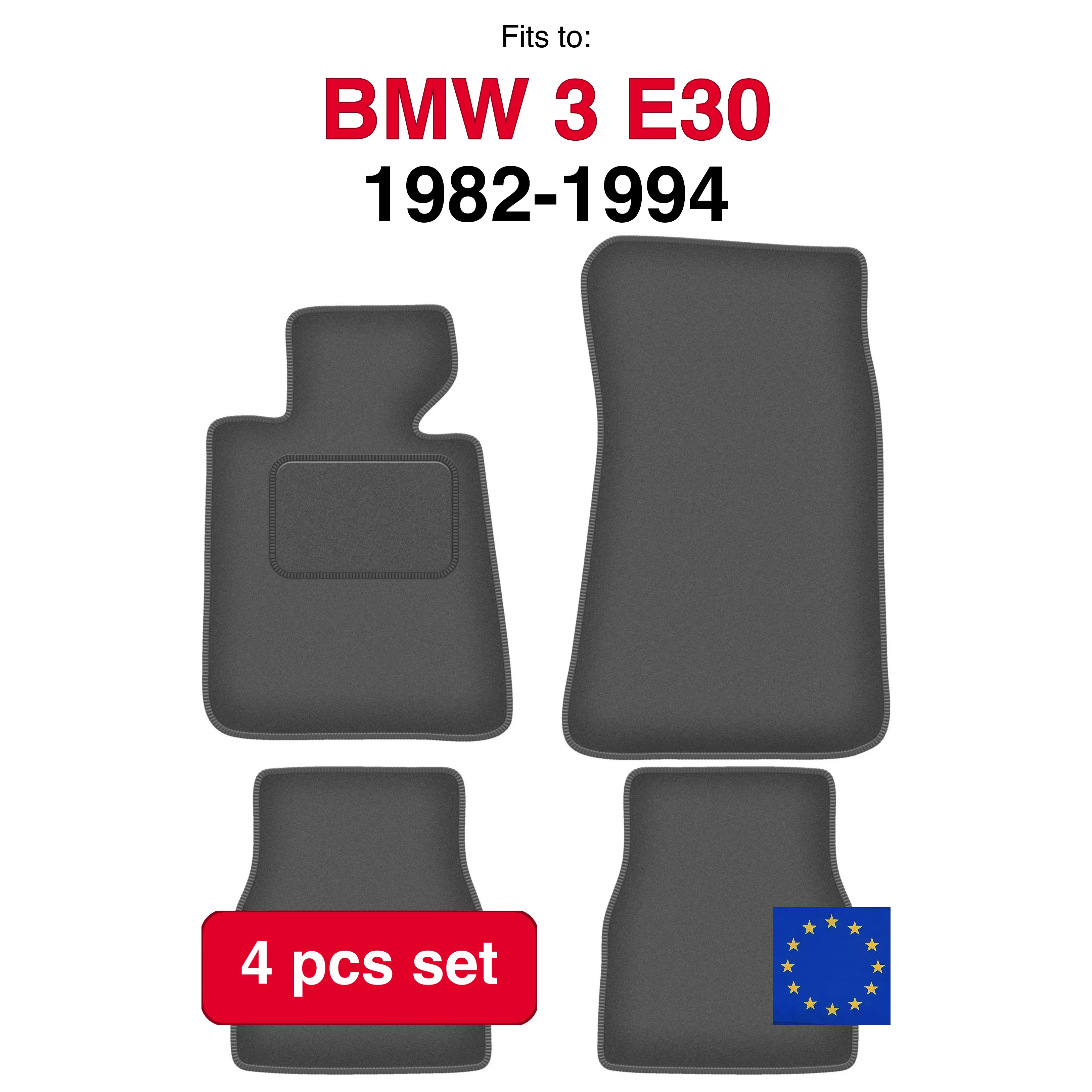Auto velour matten voor BMW 3 E30 Coupé (1982-1994) -4 stuks grafiet automattenset