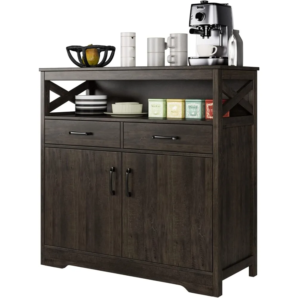 

Modern Farmhouse Buffet Sideboard, Kitchen Storage Cabinet with Shelves and Doors, Wood Buffet Cabinet with Drawers, Coffee Bar