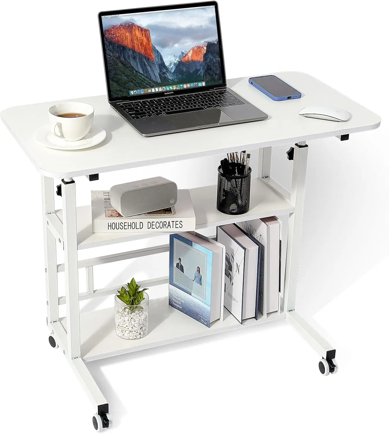 Adjustable Height Student Computer Desk, Mobile Portable Laptop Table for Home Office, 31.5