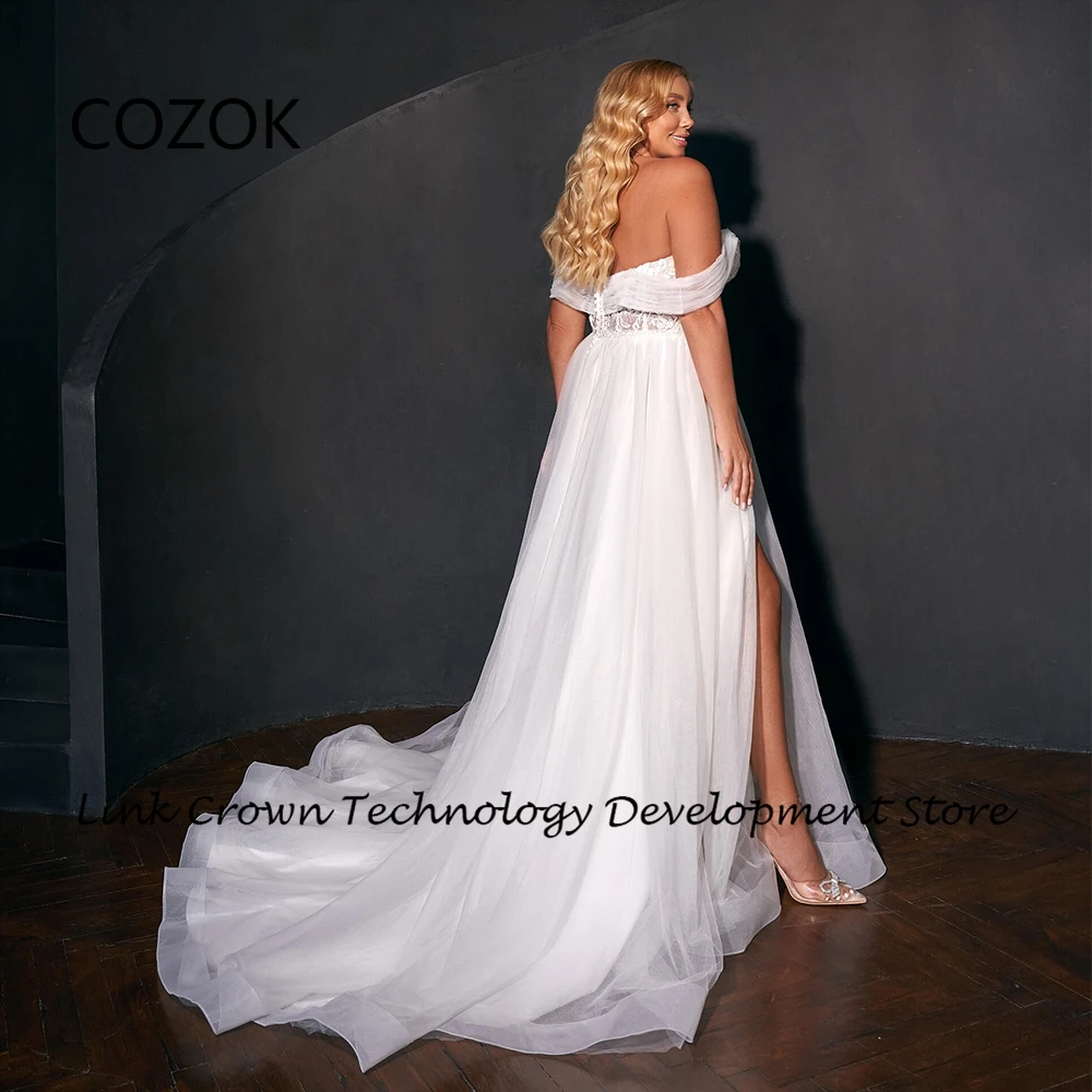 COZOK-Robes de Mariée à Fente Latérale pour Femme, Patients de Balayage avec Dentelle, Nouvelle Collection d'Été