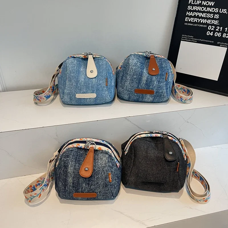 

Модные универсальные лаконичные мягкие джинсовые сумки на плечо на молнии, Лидер продаж 2026, маленькая круглая сумка, дизайнерские женские сумки через плечо