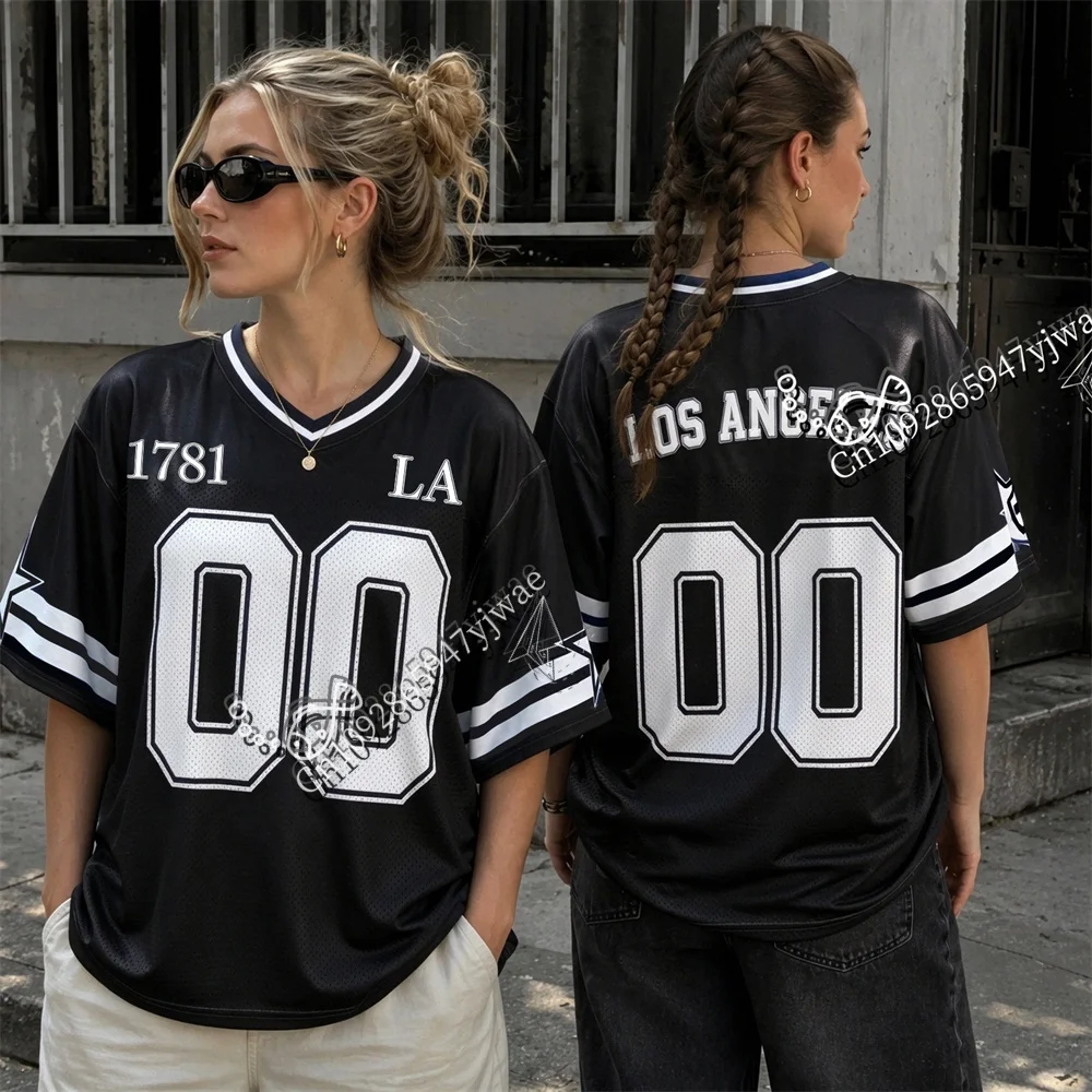 Los Angeles Oversized Mesh Jersey Y2k Boxy Fit Football Jersey V-Neck Fashion Y2k Street Wear Summer Men'S Women'S T-Shirts