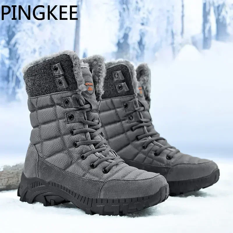 PINGKEE VENOCON Thick Short Plush Warm Winter Snow Boots Waterproof Trekking Casual Sneakers Shoes For Men Women Footwear Man