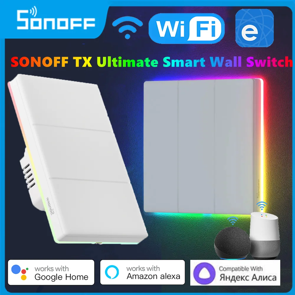 

NEW SONOFF TX Ultimate T5 Smart Wall Switch Wifi LED Light Edge EWeLink Remote Control Via Alexa Google Yandex Alice Smartthings