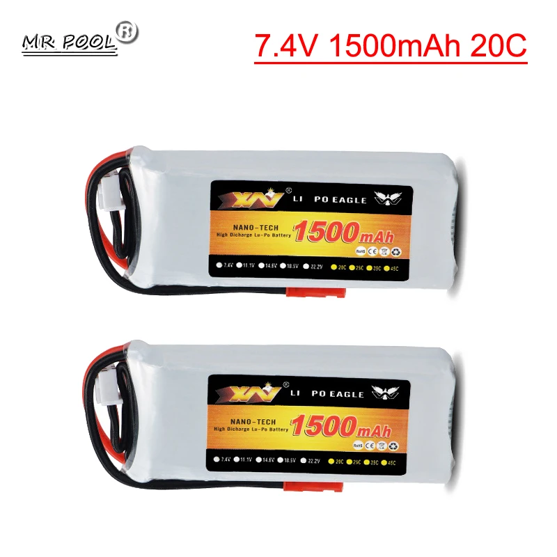 

2S 7.4V 1500mah Lipo Battery 20C JST Plug Connector for Hubsan H901A RC Radio Remote Controller Drone Transmitter Parts