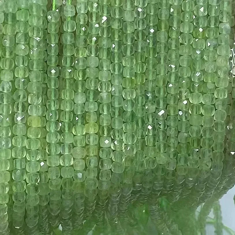 Natural Crystal Green Prehnite Stone Corner Square Grain Loose Beads for Jewelry DIY Bracelet Necklace 38cm Fashion Accessories