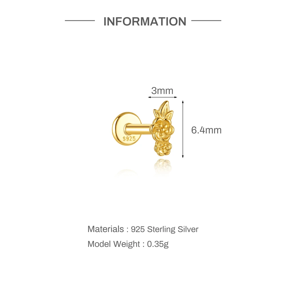 AIDE 925 Sterling Silber Fünfblättrige Blume Pferdeaugen CA Zirkon für Damen Knorpel Helix Flachrücken Piercing Ohrring Party Geschenke – Detail 18